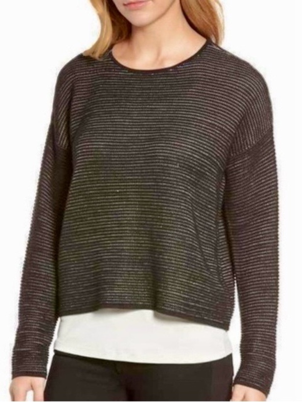 Eileen Fisher Silk Linen Organic Cotton Black White Sweater XS